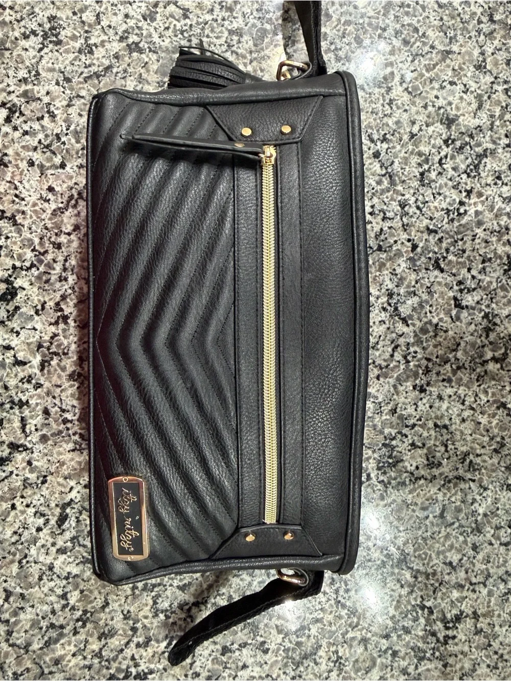 Itzy Ritzy Black Quilted Stroller Caddy with Gold Hardware